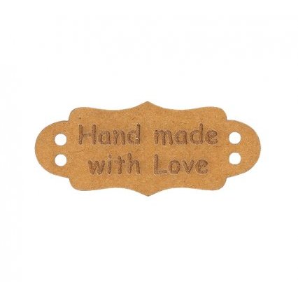 Nášivka "HAND MADE WITH LOVE" papírová - sada 6 ks.