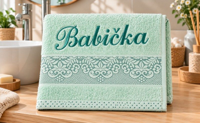 Froté ručník orchidea s výšivkou BABIČKA