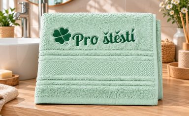 Froté ručník mozaika s výšivkou Pro štěstí
