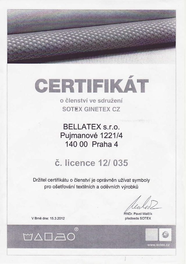 Certifikát SOTEX